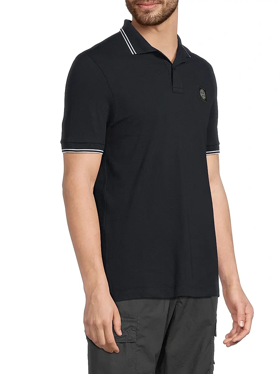 Stone Island Men's Logo Patch Stretch-Cotton Polo Shirt | Thumbnail 4 Stone Island Men's Logo Patch Stretch-Cotton Polo Shirt | Thumbnail 4