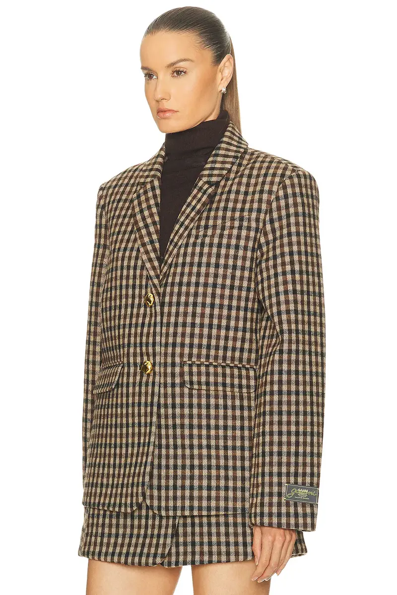 Ganni Check Wool Blazer | Thumbnail 2