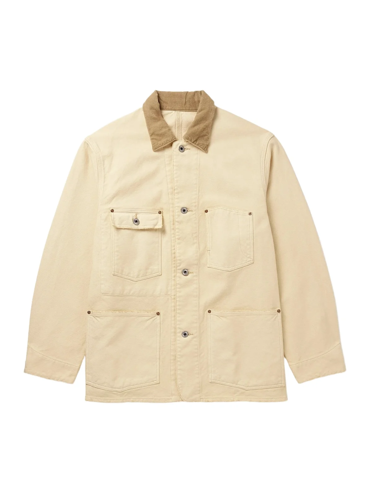Vintage Corduroy-Trimmed Distressed Cotton-Blend Canvas Coverall Jacket - Men Vintage Corduroy-Trimmed Distressed Cotton-Blend Canvas Coverall Jacket - Men