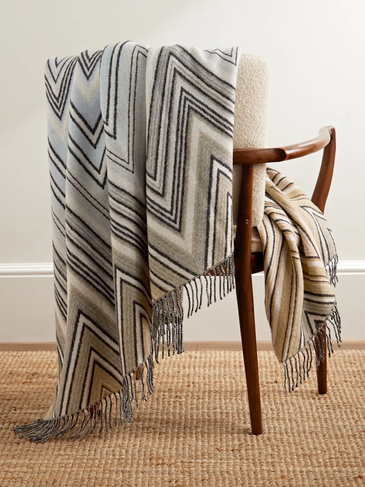 Missoni Home Plume Fringed Striped Jacquard-Knit Wool-Blend Blanket - Men