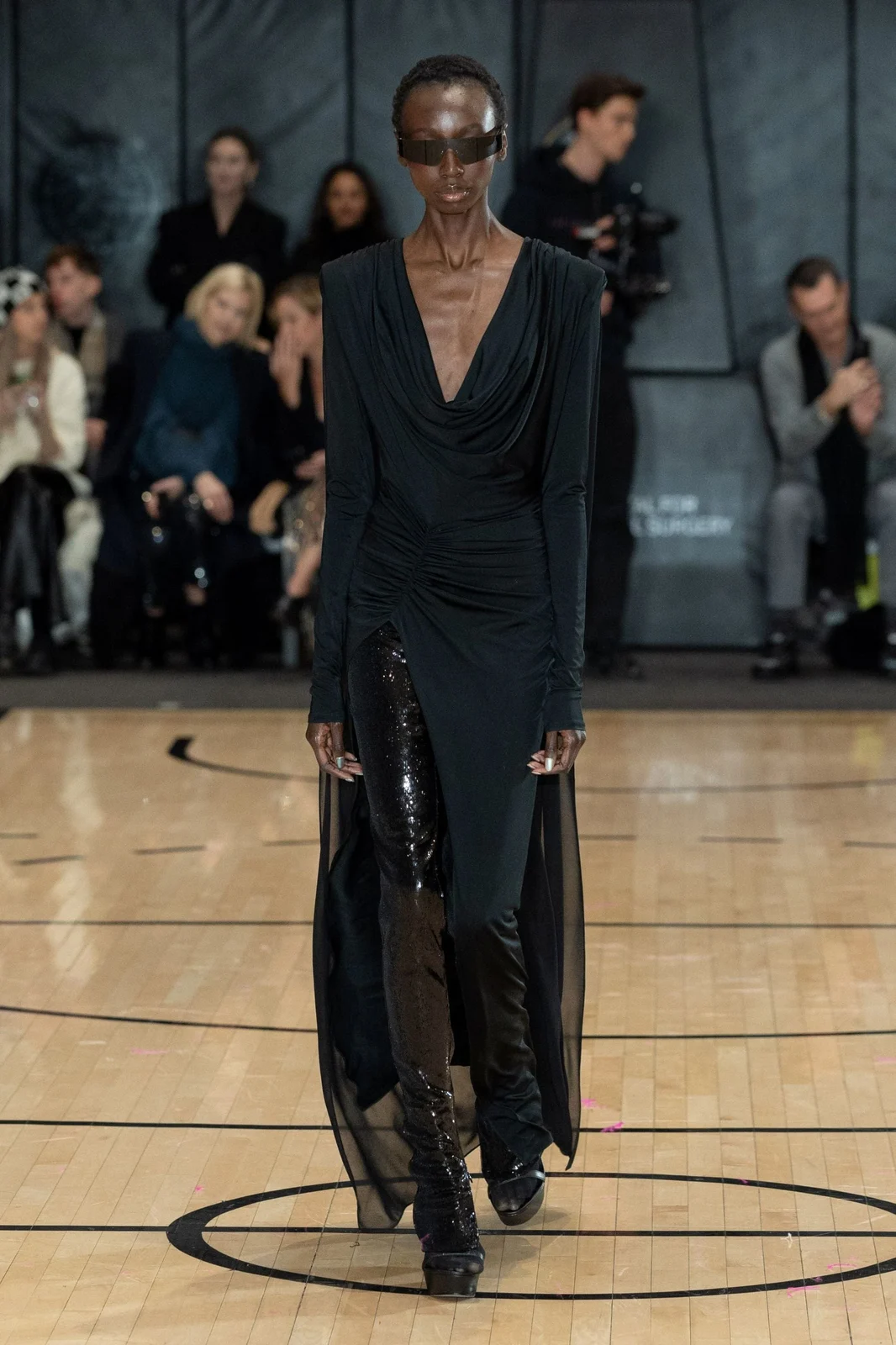 Lapointe Jersey Cowl Neck Slit Gown With Georgette Cape
