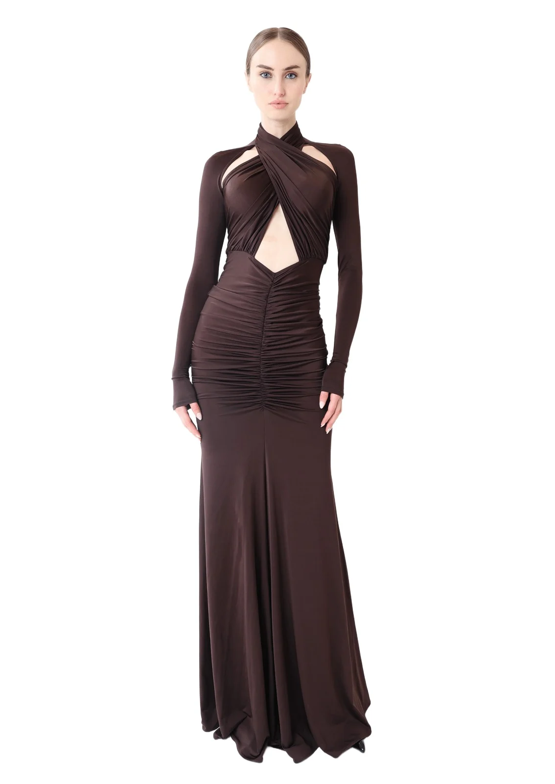 Jersey Halter Ruched Gown Jersey Halter Ruched Gown