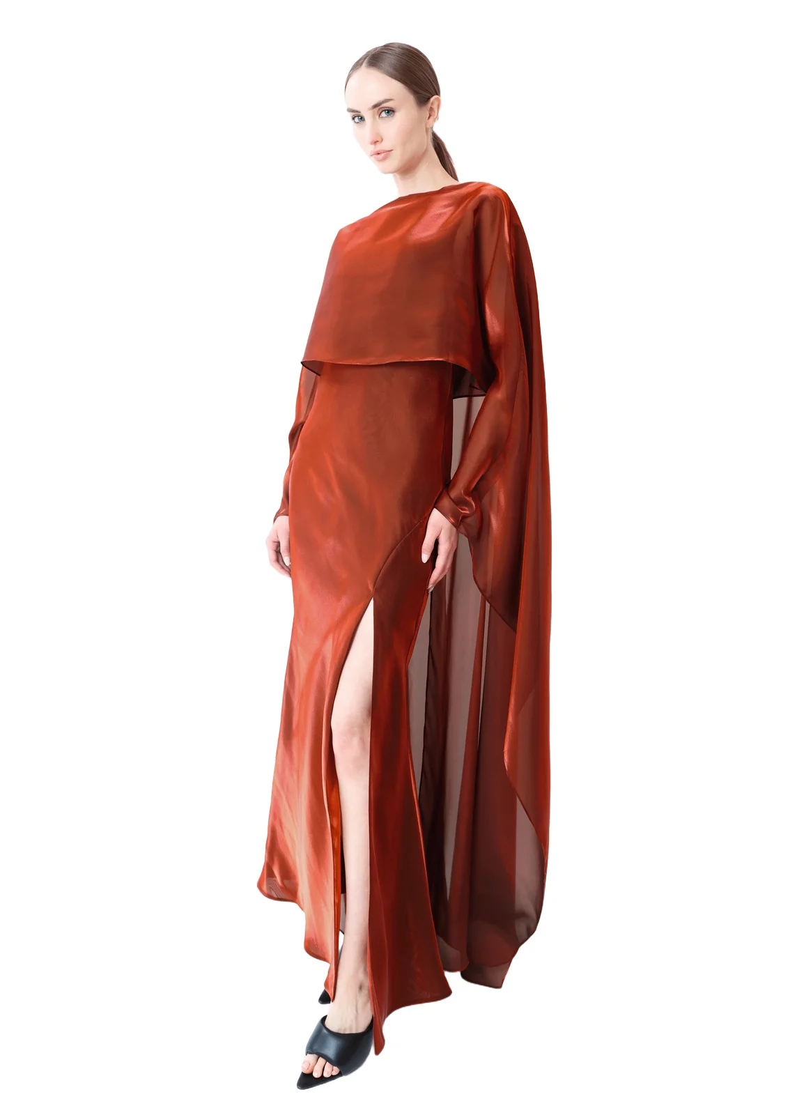 Lapointe Metallic Organza Layered Gown With Cape