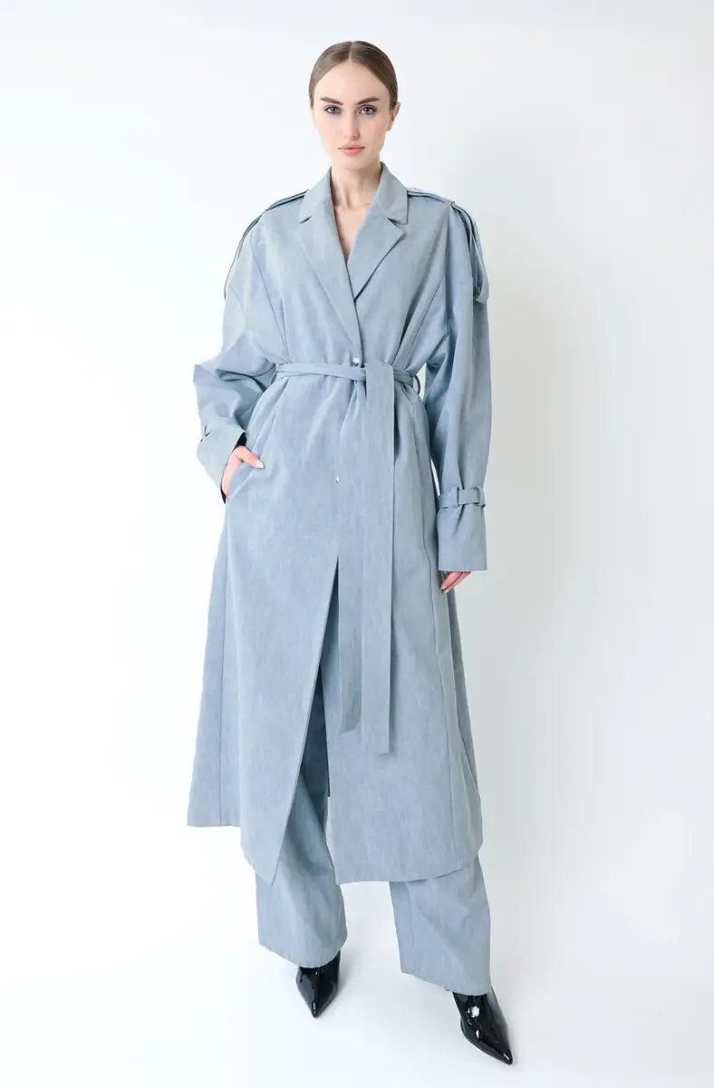 Lapointe Washed Denim Relaxed Trench With Mongolian | Thumbnail 2