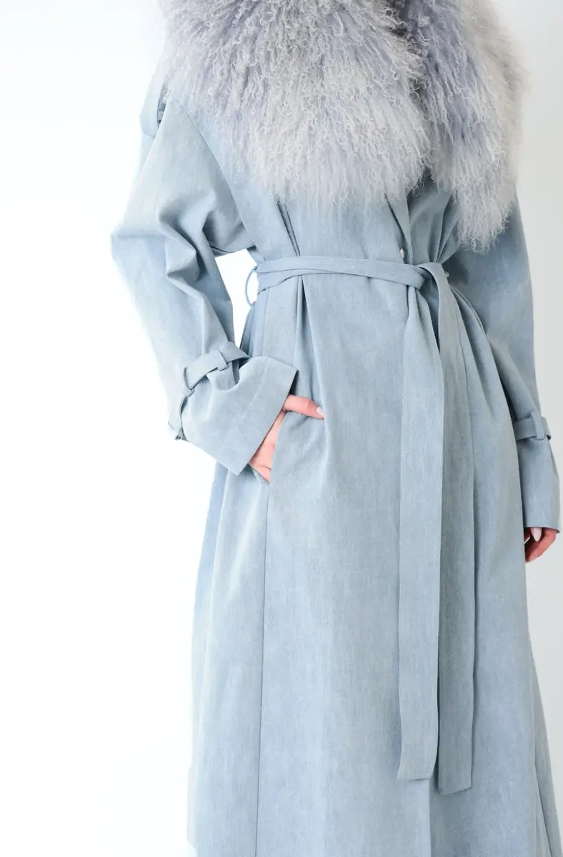 Lapointe Washed Denim Relaxed Trench With Mongolian | Thumbnail 4