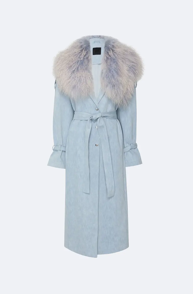 Lapointe Washed Denim Relaxed Trench With Mongolian | Thumbnail 5