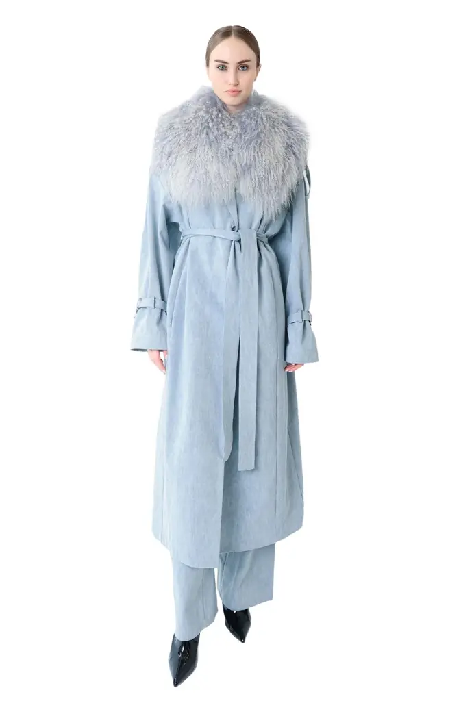 Lapointe Washed Denim Relaxed Trench With Mongolian