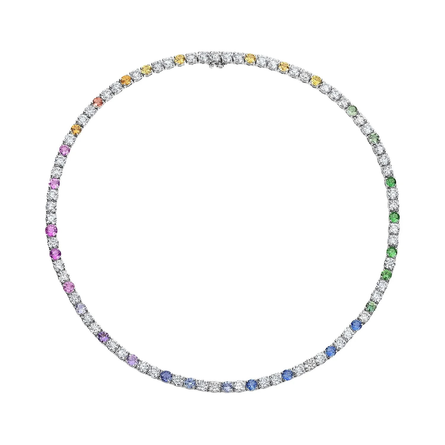 Stephanie Gottlieb Rainbow Sapphire and Diamond Tennis Necklace