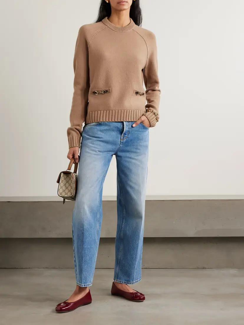 Gucci Horsebit-embellished Leather-trimmed Wool And Cashmere-blend Sweater | Thumbnail 2