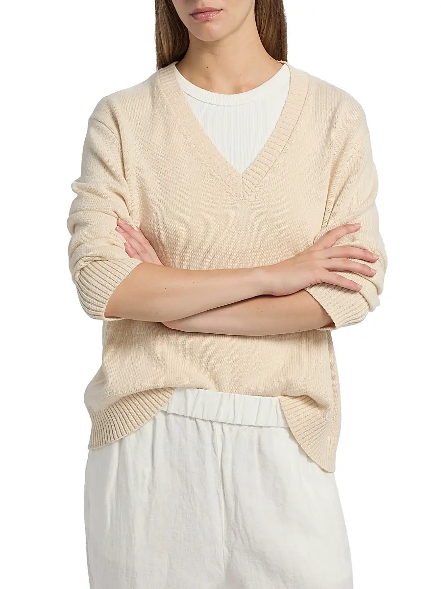 Jenni Kayne Women's Simone Wool-Cotton V-Neck Sweater | Thumbnail 3 Jenni Kayne Women's Simone Wool-Cotton V-Neck Sweater | Thumbnail 3