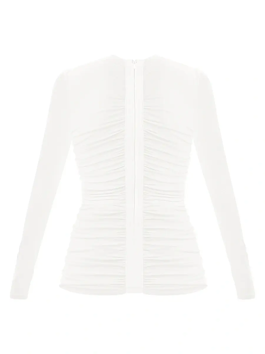 Hervé Léger Women's The Veronica Ruched Long Sleeve Top - Alabaster | Thumbnail 3 Hervé Léger Women's The Veronica Ruched Long Sleeve Top - Alabaster | Thumbnail 3