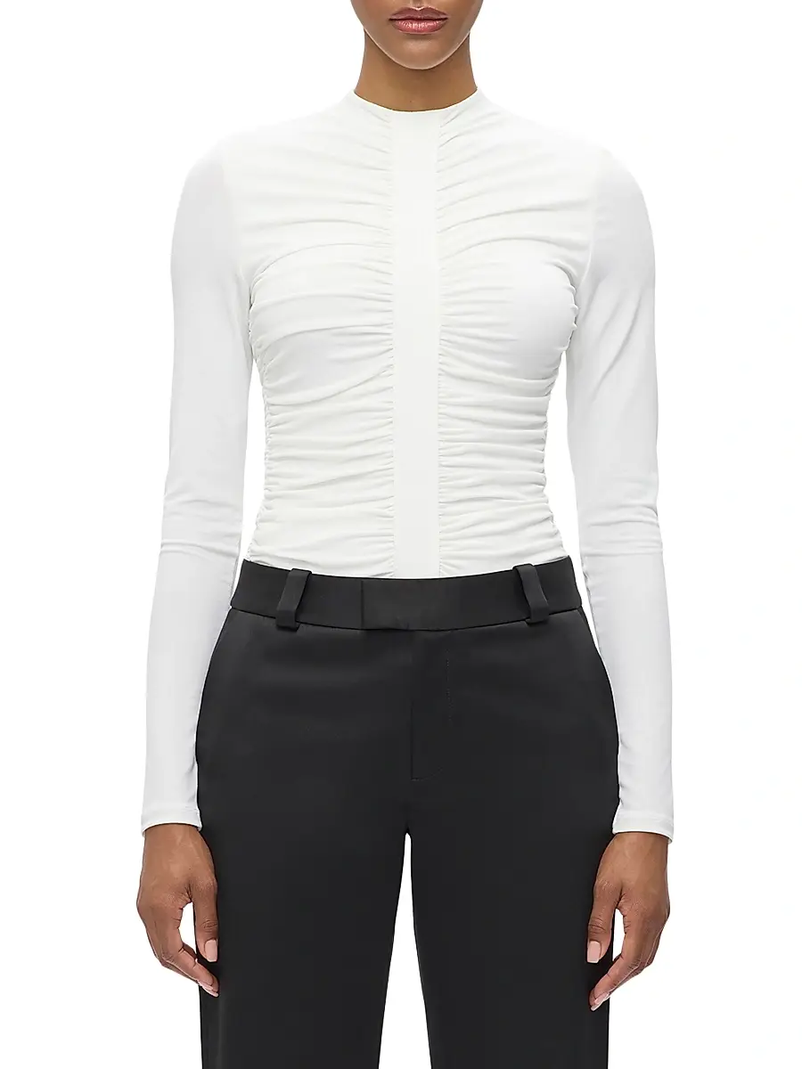 Hervé Léger Women's The Veronica Ruched Long Sleeve Top - Alabaster | Thumbnail 4 Hervé Léger Women's The Veronica Ruched Long Sleeve Top - Alabaster | Thumbnail 4