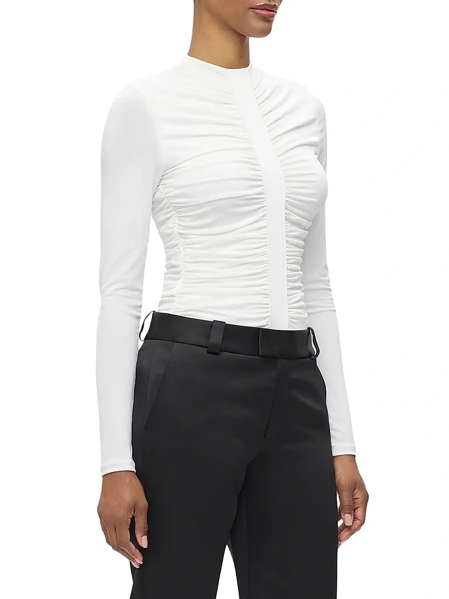 Hervé Léger Women's The Veronica Ruched Long Sleeve Top - Alabaster | Thumbnail 5 Hervé Léger Women's The Veronica Ruched Long Sleeve Top - Alabaster | Thumbnail 5