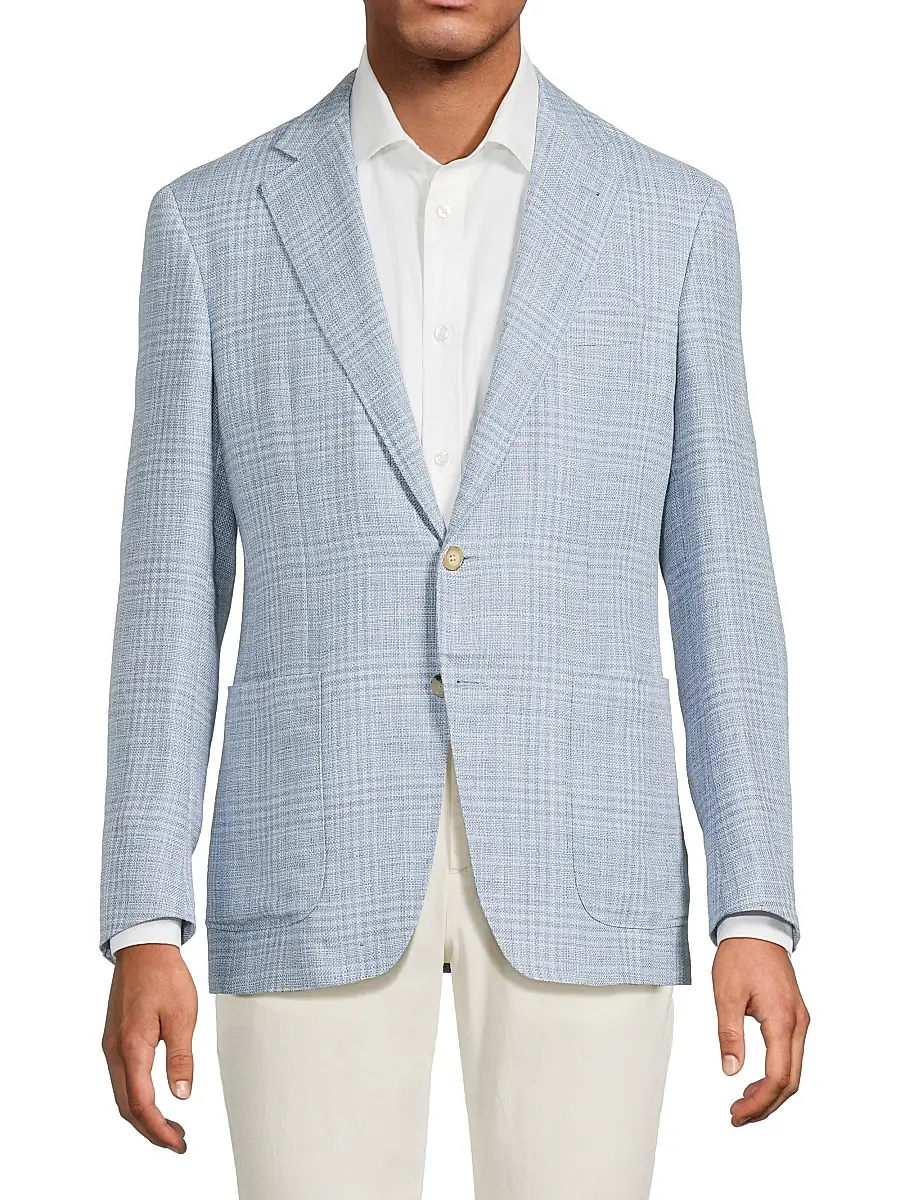 Canali Men's Plaid Linen-Wool Sport Coat - Light Blue | Thumbnail 3 Canali Men's Plaid Linen-Wool Sport Coat - Light Blue | Thumbnail 3