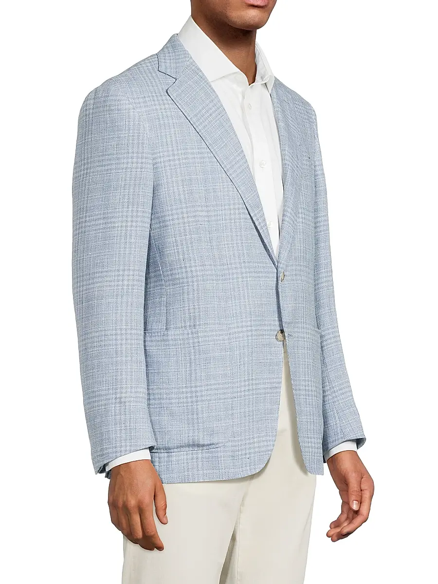 Canali Men's Plaid Linen-Wool Sport Coat - Light Blue | Thumbnail 4 Canali Men's Plaid Linen-Wool Sport Coat - Light Blue | Thumbnail 4