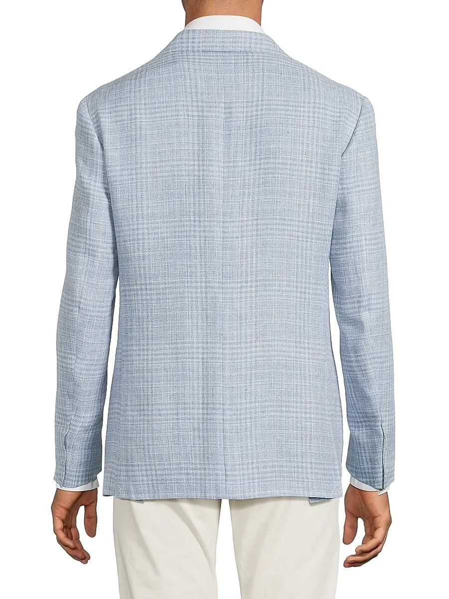 Canali Men's Plaid Linen-Wool Sport Coat - Light Blue | Thumbnail 5 Canali Men's Plaid Linen-Wool Sport Coat - Light Blue | Thumbnail 5