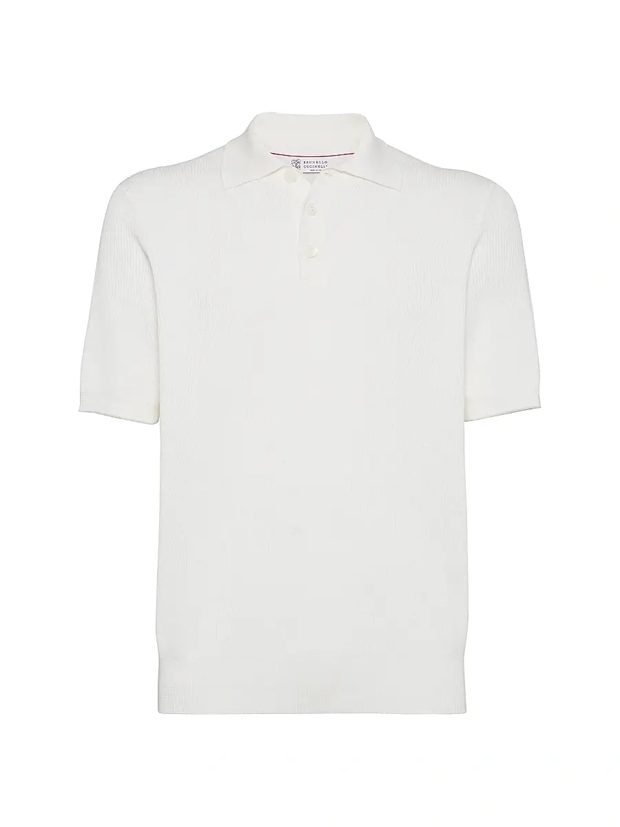 Brunello Cucinelli Men's Cotton English Rib Polo Style Sweater - Panama | Image 1 Brunello Cucinelli Men's Cotton English Rib Polo Style Sweater - Panama | Image 1