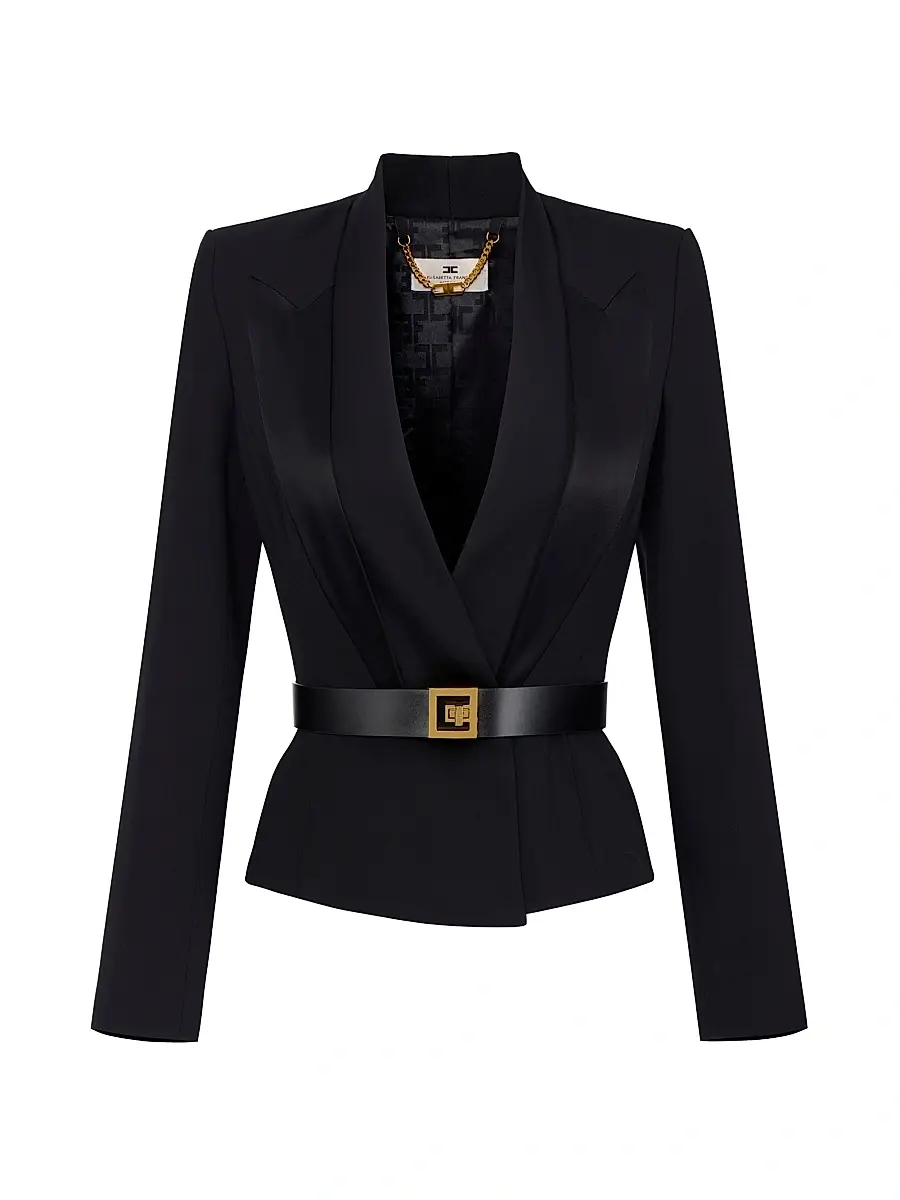 Elisabetta Franchi Women's Crêpe Satin Lapel Blazer | Image 1 Elisabetta Franchi Women's Crêpe Satin Lapel Blazer | Image 1