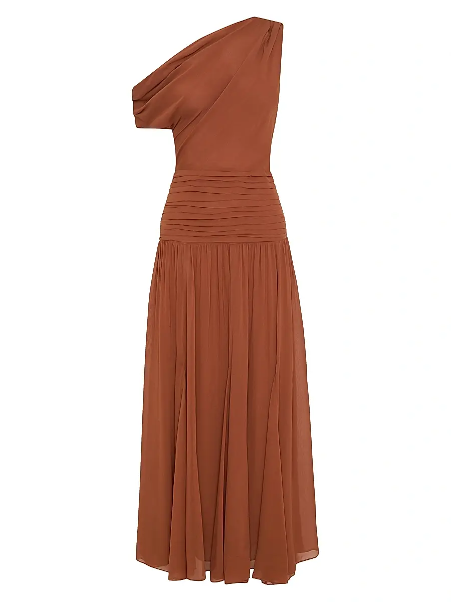 NICHOLAS Women's Reece Shirred Midi-Dress - Chestnut | Image 1 NICHOLAS Women's Reece Shirred Midi-Dress - Chestnut | Image 1