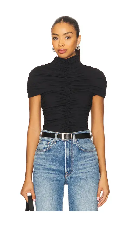Mock Neck Overlay Gathered Top Mock Neck Overlay Gathered Top