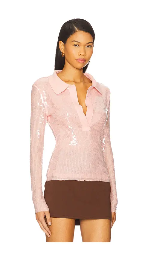Monse Knit Collar Sequin Polo Top | Thumbnail 2