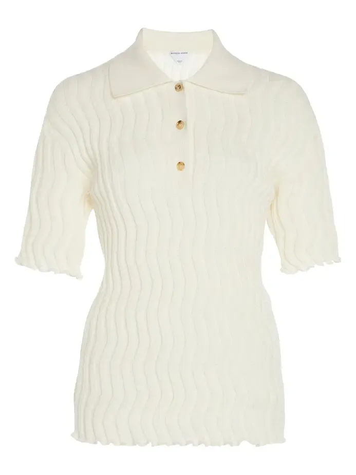 Ribbed-Knit Wool Polo Top Ribbed-Knit Wool Polo Top