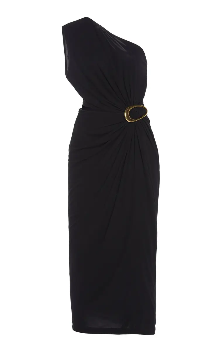 Bottega Veneta Asymmetric Crepe Jersey Midi Dress | Image 1 Bottega Veneta Asymmetric Crepe Jersey Midi Dress | Image 1