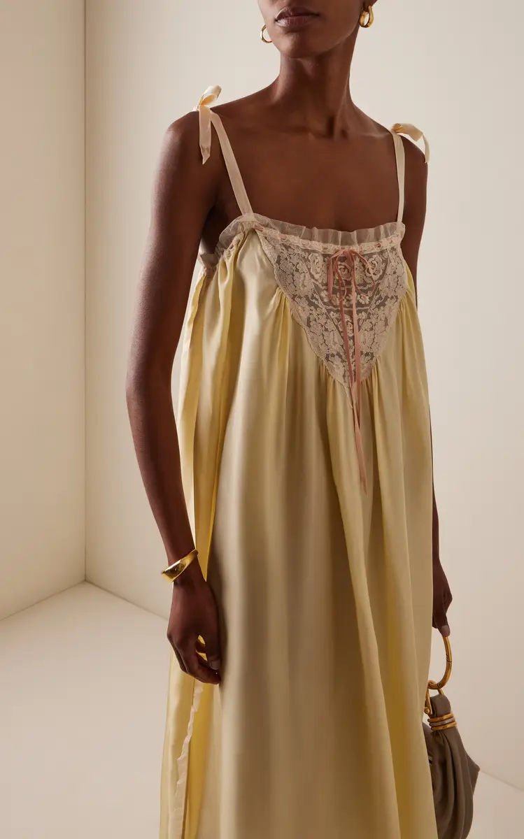 Chloé Lace-Trimmed Silk Habotai Maxi Dress | Thumbnail 3 Chloé Lace-Trimmed Silk Habotai Maxi Dress | Thumbnail 3