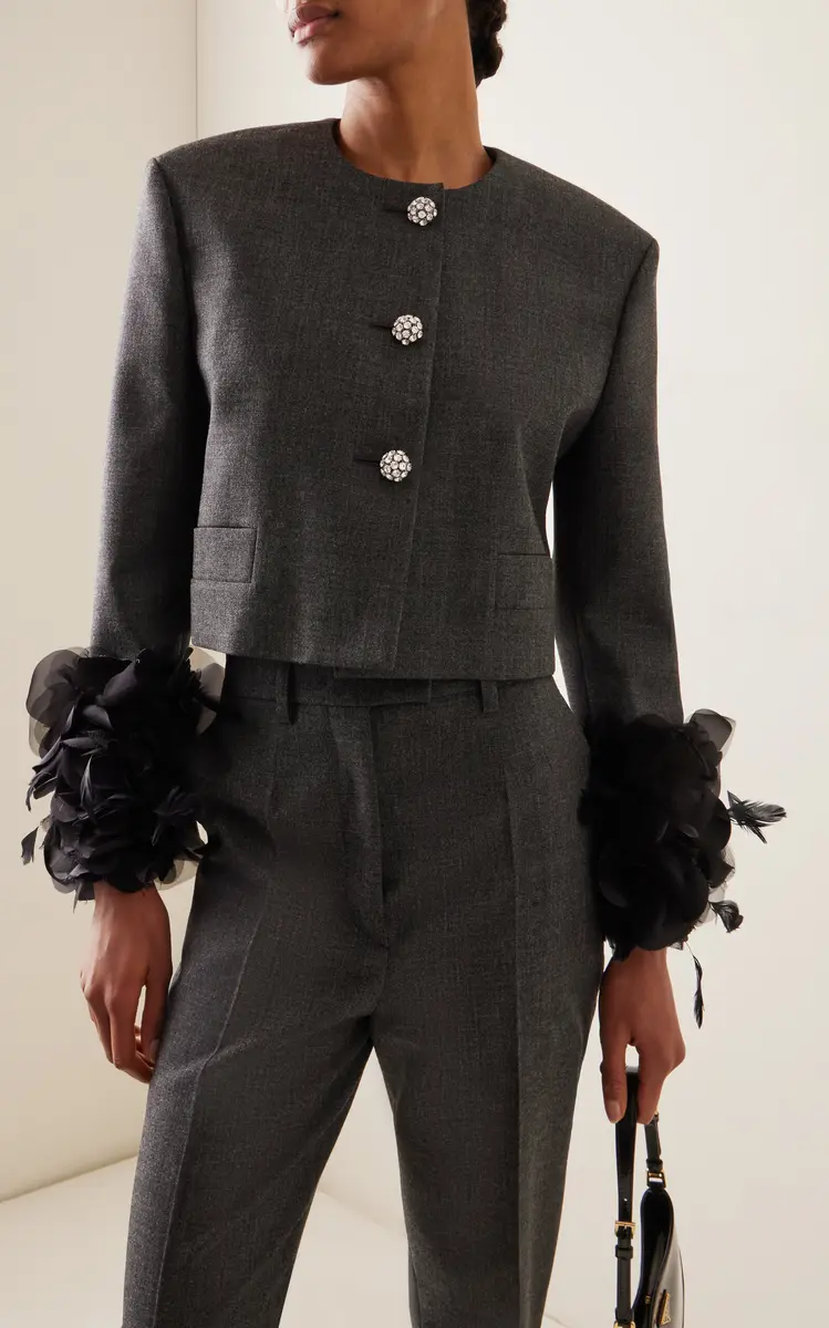 Prada Feather-Embellished Wool Jacket | Thumbnail 2