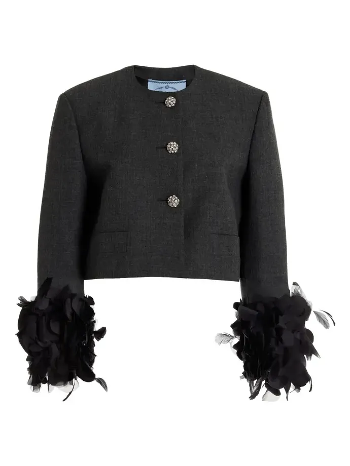 Feather-Embellished Wool Jacket