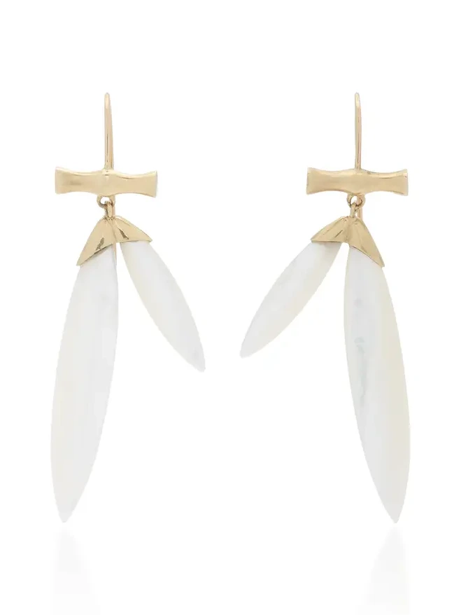 14K Gold Mother of Pearl Bamboo earrings 14K Gold Mother of Pearl Bamboo earrings