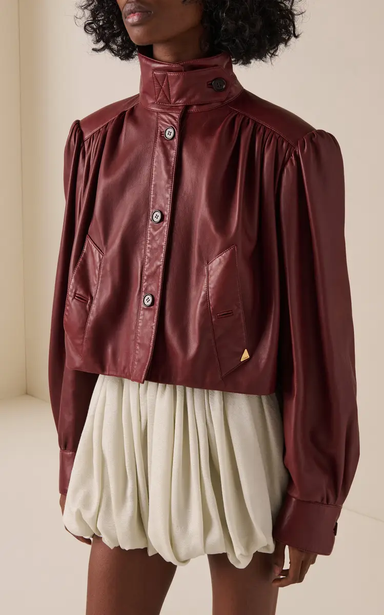Chloé Puff-Sleeve Plonge Leather Cropped Jacket | Thumbnail 2 Chloé Puff-Sleeve Plonge Leather Cropped Jacket | Thumbnail 2