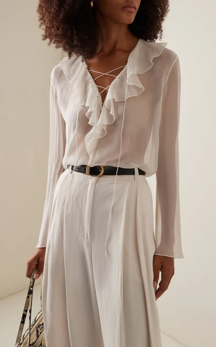NILI LOTAN Gisella Ruffled Lace-Up Silk Top - Ivory | Thumbnail 6 NILI LOTAN Gisella Ruffled Lace-Up Silk Top - Ivory | Thumbnail 6