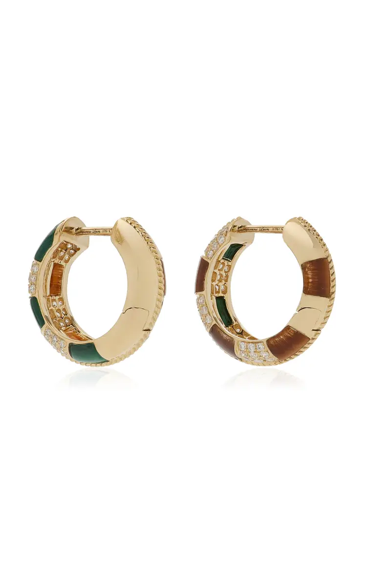 Yvonne Léon Checked 9K Yellow Gold Tiger's Eye; Malachite Hoop Earrings | Thumbnail 3 Yvonne Léon Checked 9K Yellow Gold Tiger's Eye; Malachite Hoop Earrings | Thumbnail 3
