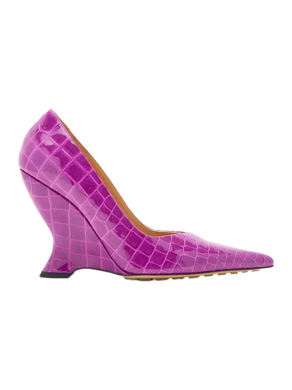 Bottega Veneta Croc-Embossed Leather Wedge Pumps