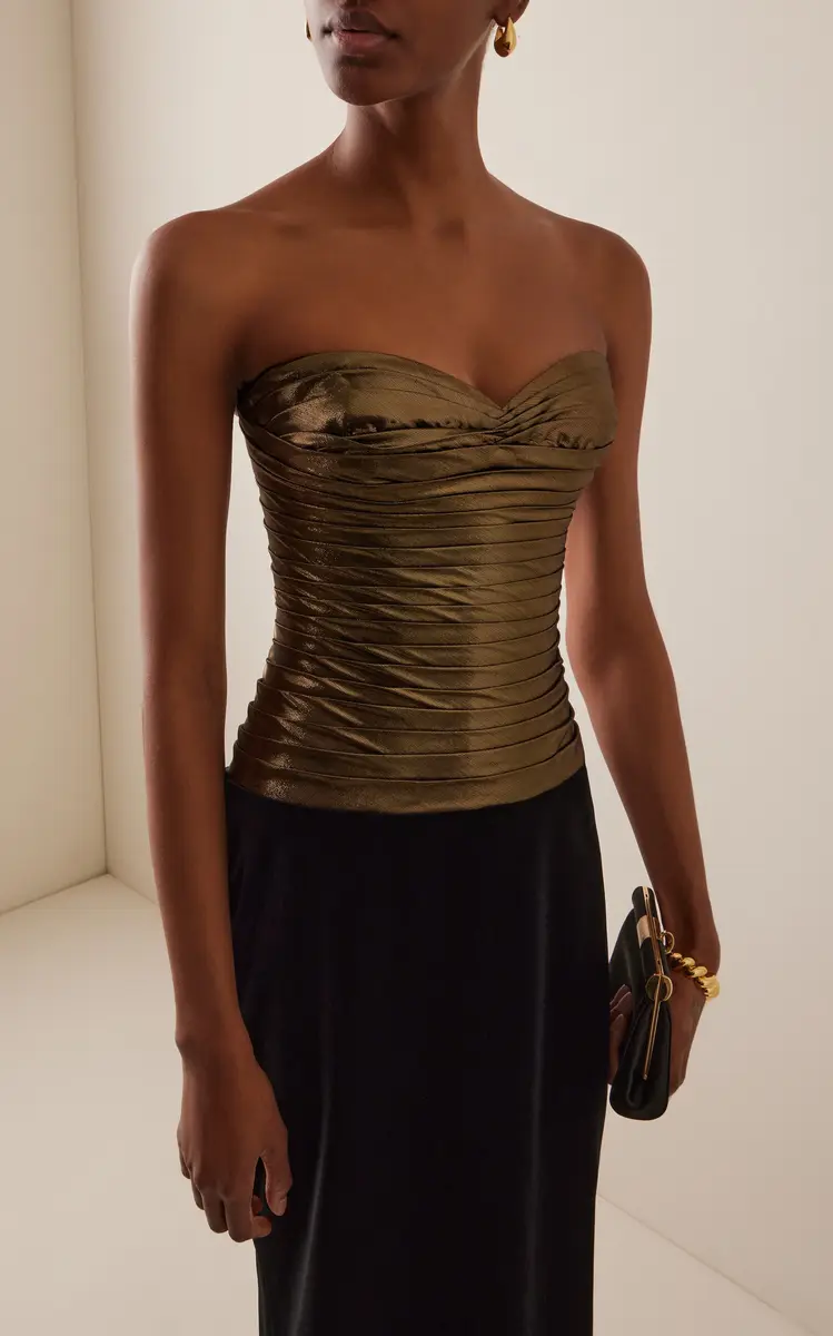 Sergio Hudson Pleated Lame and Stretch-Velvet Midi Dress | Thumbnail 3