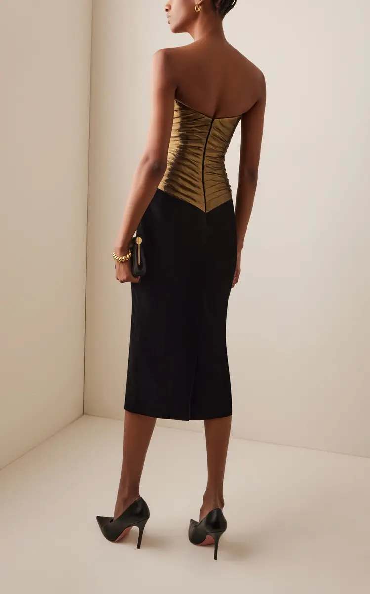 Sergio Hudson Pleated Lame and Stretch-Velvet Midi Dress | Thumbnail 4
