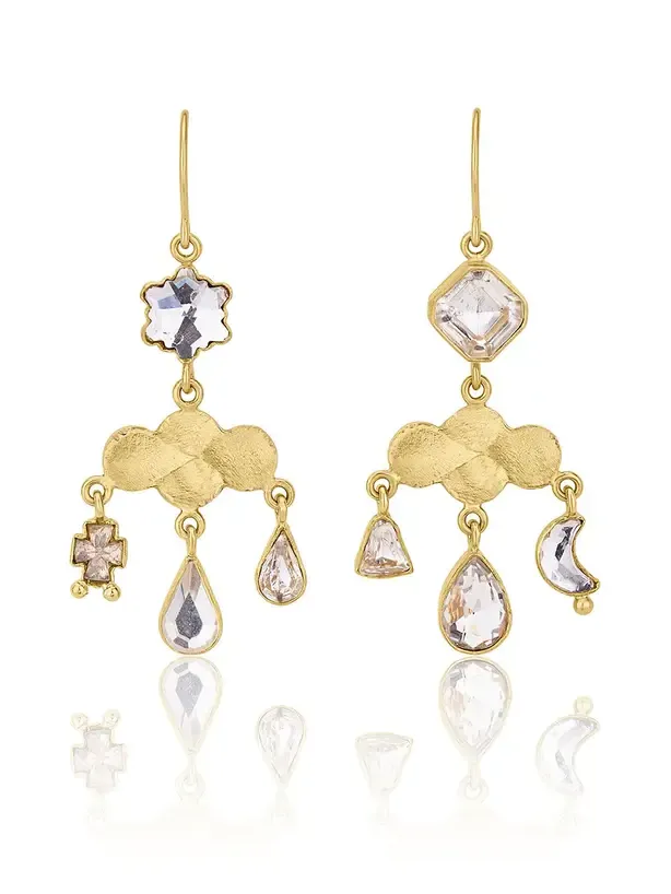 Grainne Morton 18K Gold Plated Silver; Vintage Crystal and Rhinestone Girandole Earrings