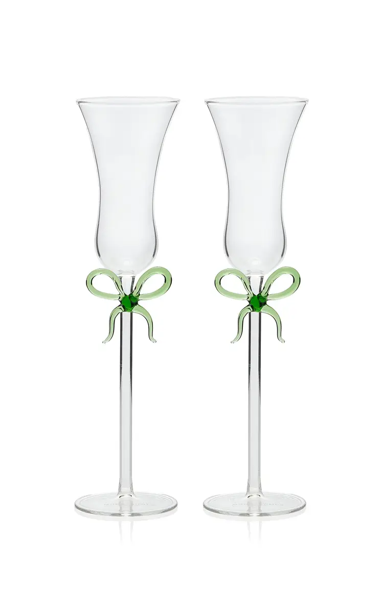 Moda Domus Set-of-Two Bow-Detailed Glass Champagne Flutes - Pink | Thumbnail 2