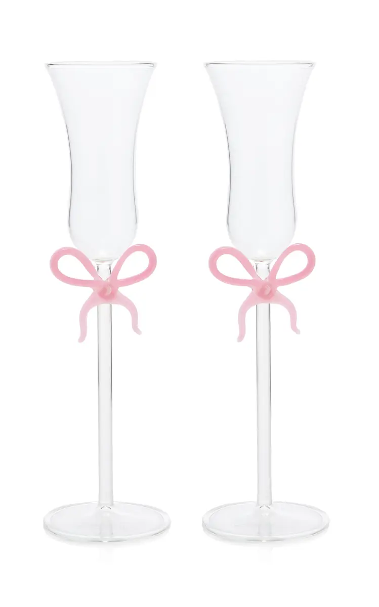Moda Domus Set-of-Two Bow-Detailed Glass Champagne Flutes - Pink | Thumbnail 6