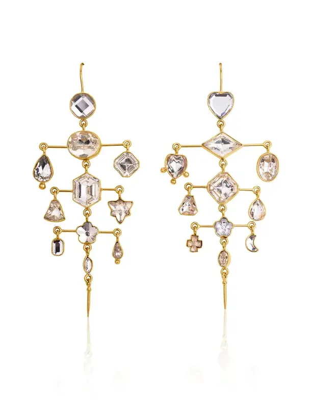 Grainne Morton 18K Gold Plated Silver; Vintage Crystal and Rhinestone Multilayer Balance Victorian Drop Earrings