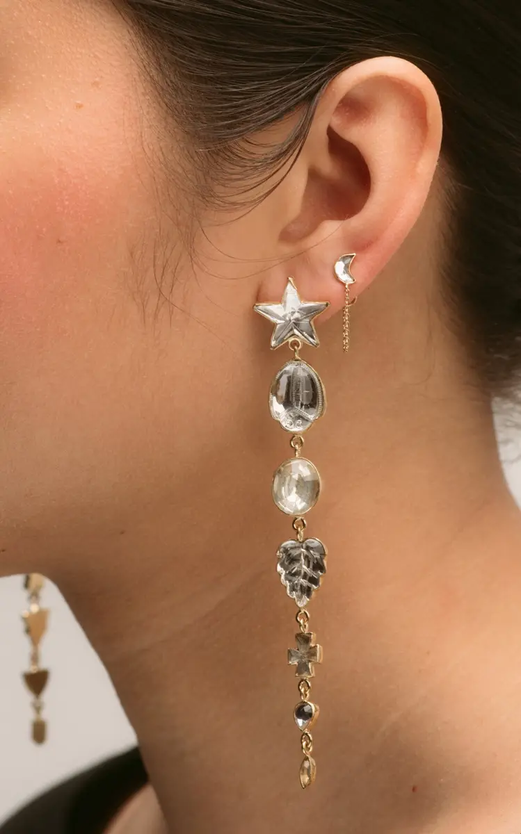 Grainne Morton 18K Gold Plated Silver; Vintage Glass and Rhinestone Star Seven Charm Drop Earrings | Thumbnail 5 Grainne Morton 18K Gold Plated Silver; Vintage Glass and Rhinestone Star Seven Charm Drop Earrings | Thumbnail 5