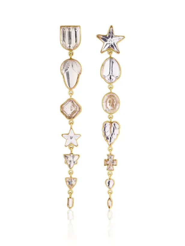 Grainne Morton 18K Gold Plated Silver; Vintage Glass and Rhinestone Star Seven Charm Drop Earrings
