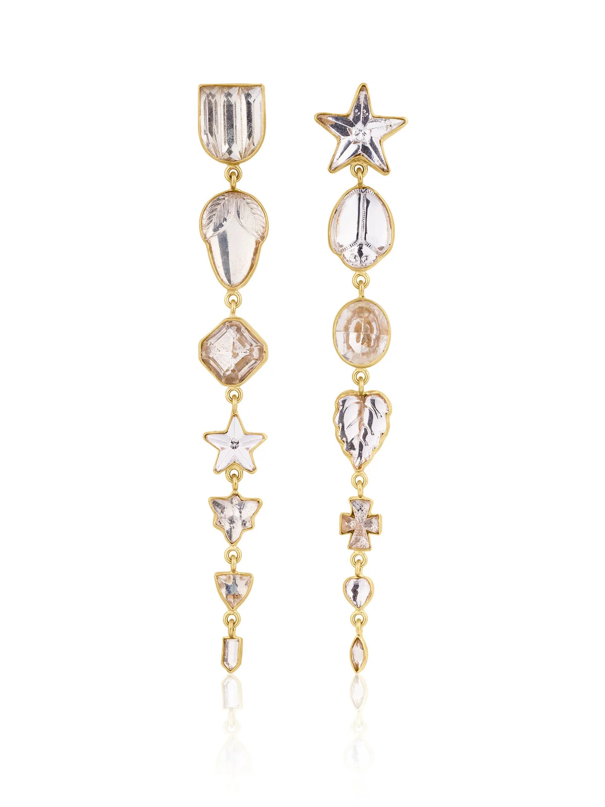 Grainne Morton 18K Gold Plated Silver; Vintage Glass and Rhinestone Star Seven Charm Drop Earrings
