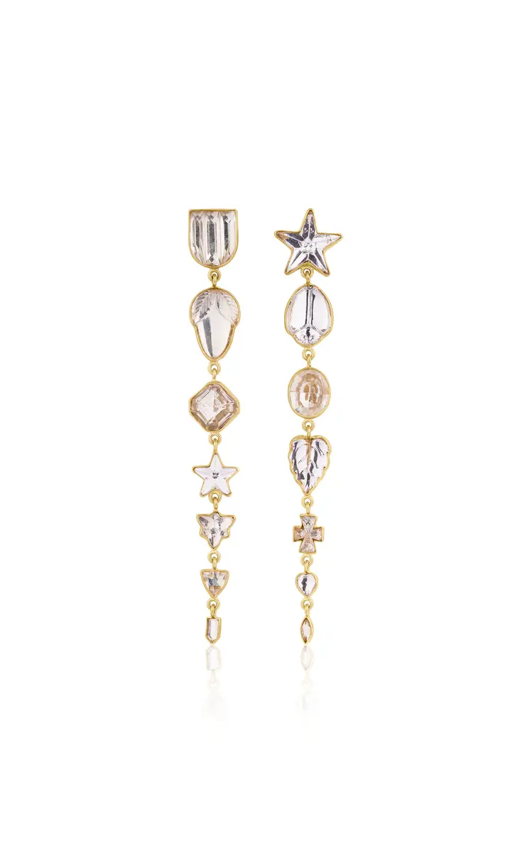 Grainne Morton 18K Gold Plated Silver; Vintage Glass and Rhinestone Star Seven Charm Drop Earrings