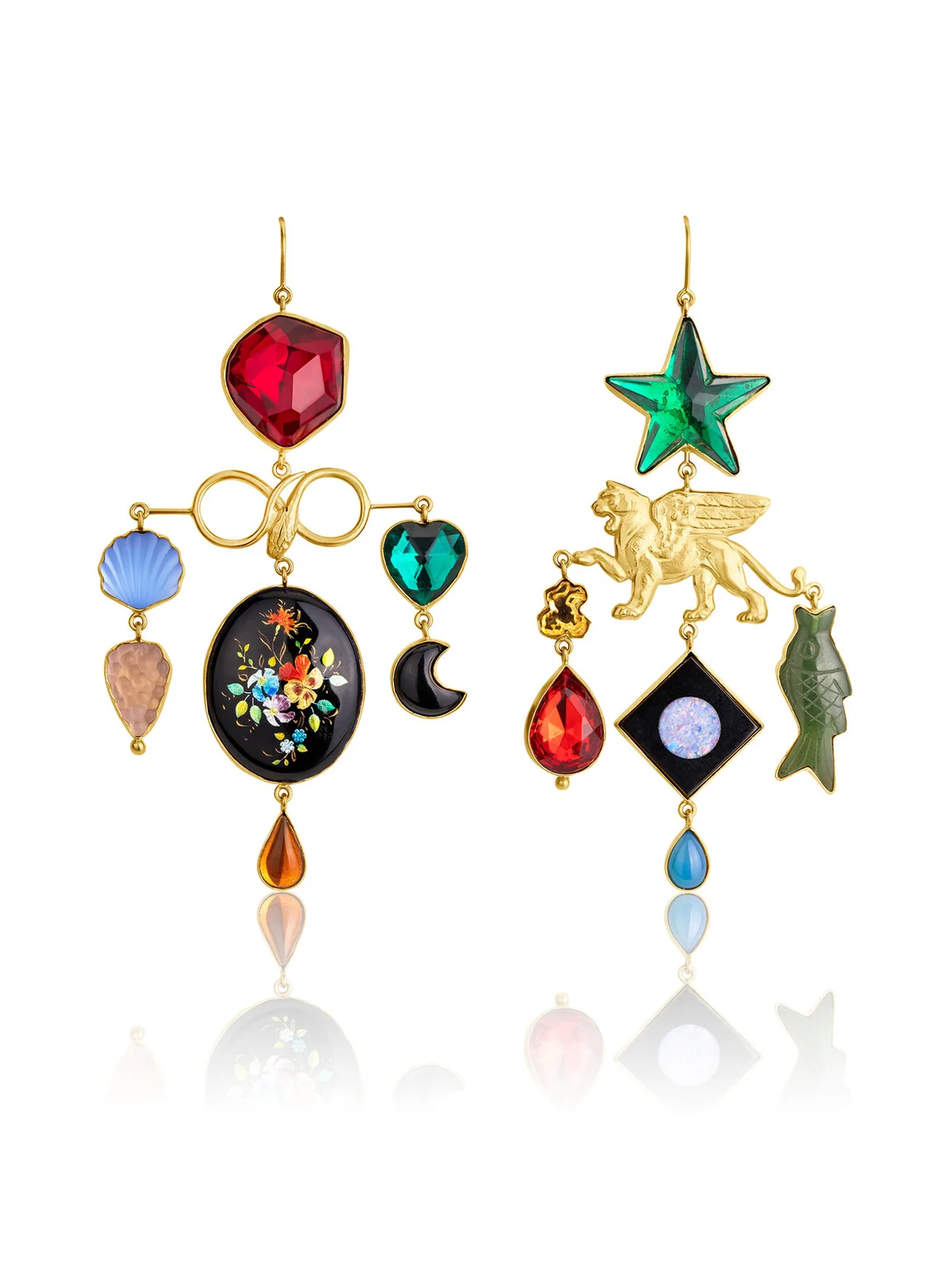 18K Gold Plated Silver and Mixed Materials Menagerie Earrings
