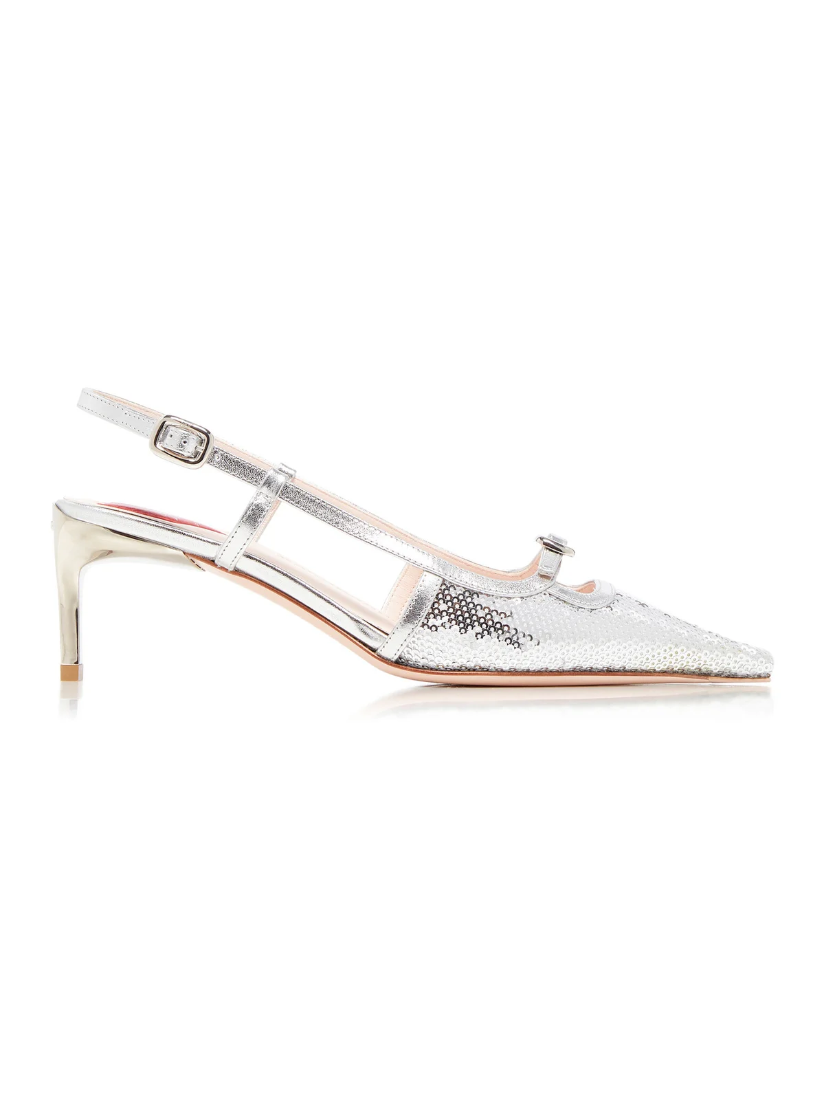 Sequined Mini-Buckle Slingback Pumps