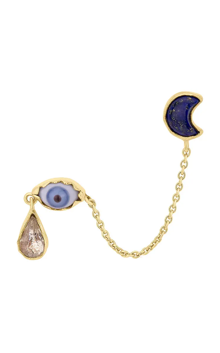 Grainne Morton 18K Gold Plated Silver and Mixed Materials Eye Teardrop Double Stud Single Earring