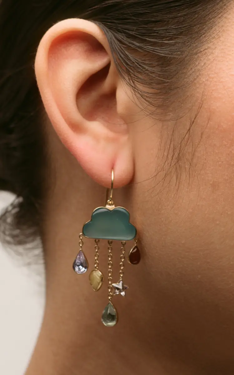 Grainne Morton 18K Gold Plated Silver And Mixed Materials Cloud And Rain Chain Drop Earrings | Thumbnail 4 Grainne Morton 18K Gold Plated Silver And Mixed Materials Cloud And Rain Chain Drop Earrings | Thumbnail 4