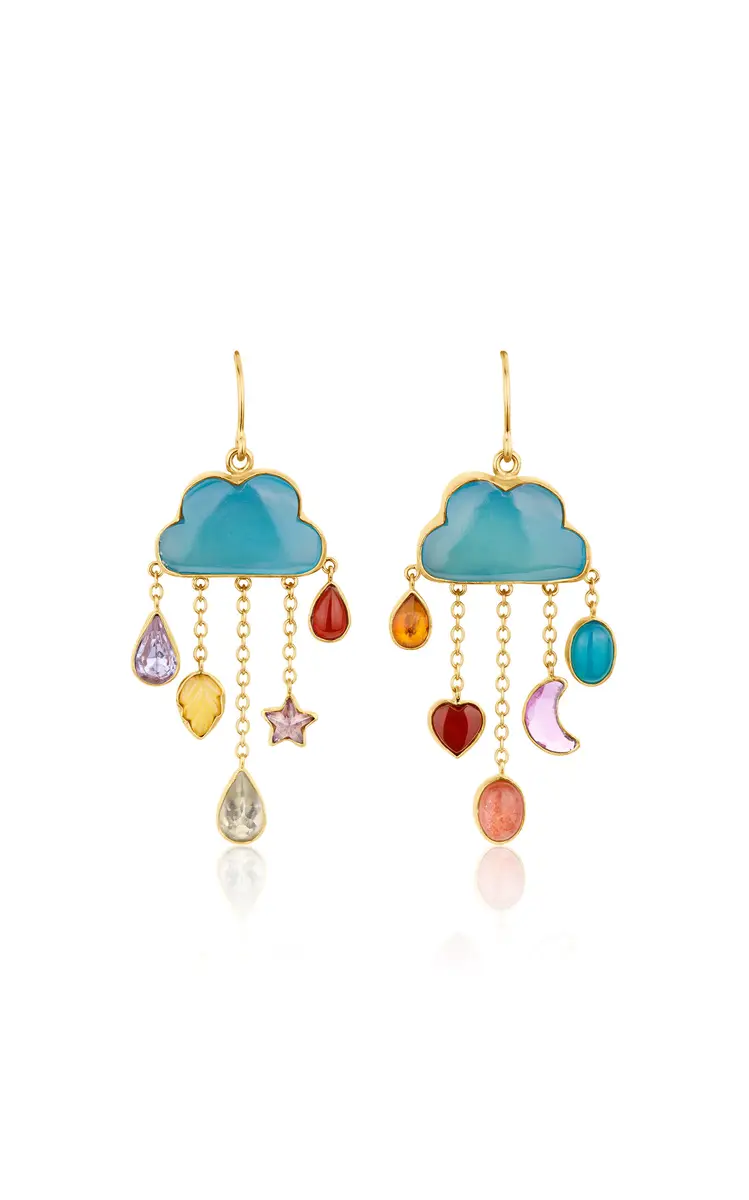 18K Gold Plated Silver And Mixed Materials Cloud And Rain Chain Drop Earrings